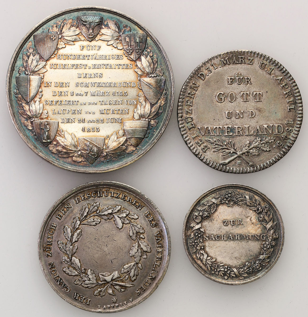 Szwajcaria. Medale, zestaw 4 sztuk, srebro
